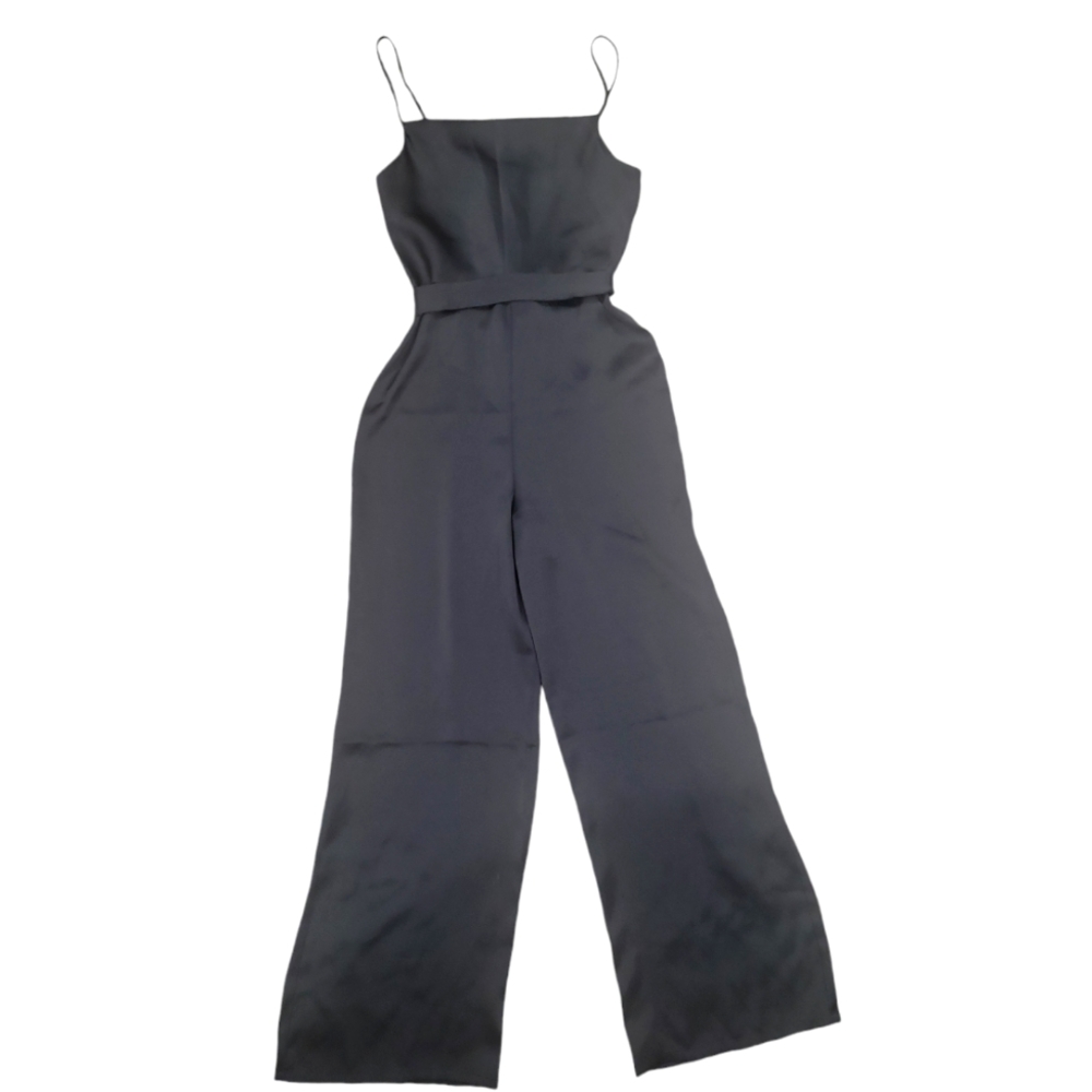 Express Black Satin Belted Cowl Neck Wide Leg Jumpsuit Size XS - Picture 2 of 5